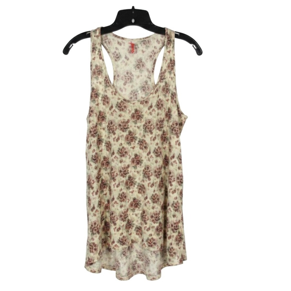 WE THE FREE PEOPLE Beige/Multi FLORAL PRINT Sleeveless HI-LOW CRINKLE TANK TOP S